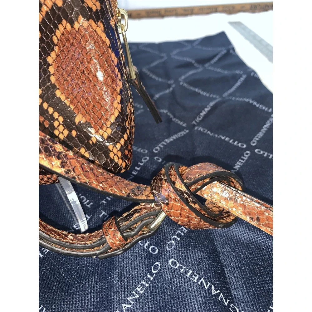 Tignanello Capri Faux Python Cognac Crossbody Leather Bag- NWT Dust‎ Cover
